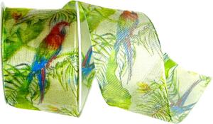 Stuha taftová TROPICAL PARROT LIME průsvitná zelená 40mm x 2m (13,-Kč/m)