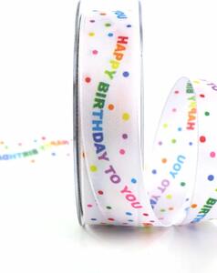 Stuha narozeninová Happy Birthday Rainbow Dots 25mm x 2m (12,-Kč/m)