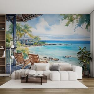 Fototapety Židle na terase vily u moře akvarel, Fototapety příroda, w01055 : uwalls.cz