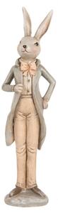 Velikonoční figurka elegantní zajíc v šedém fraku a oranžových kalhotách L – 24 cm