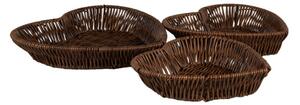 Sada 3 hnědých plastových košíků ve tvaru srdce – 28x25x5 / 25x23x5 / 22x21x5 cm