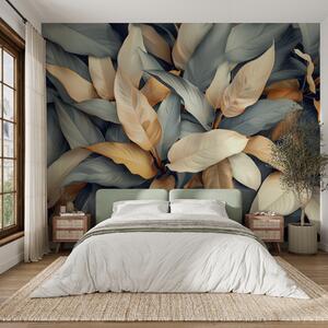 Fototapety Tropické rostliny v růžových a béžových barvách, Fototapety 3D, Fototapety 3d listí, w01586v1 : uwalls.cz