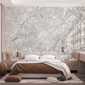 Fototapety Barcelona mapa města, liniová kresba, architektura, Španělsko, béžové barvy, Fototapety mapy světa, w01695 : uwalls.cz