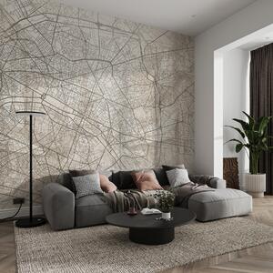 Fototapety Mapa Paříže, liniová kresba, architektura, Francie, béžové barvy, Fototapety mapy světa, w01697 : uwalls.cz