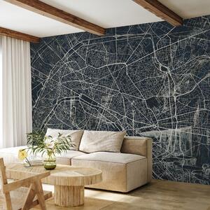 Fototapety Mapa Paříže, liniová kresba, architektura, Francie, tmavé barvy, Fototapety mapy světa, w01697v1 : uwalls.cz