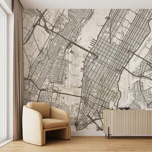 Fototapety Mapa New Yorku, liniová kresba, architektura, béžové barvy, Fototapety mapy světa, w01699 : uwalls.cz