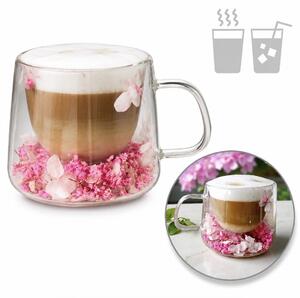 JAKS Dvoustěnná termo sklenice s květy hortenzie 180 ml Rosia