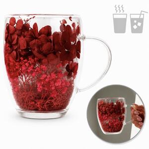 JAKS Dvoustěnná termo sklenice s květy uvnitř 300 ml Ruby