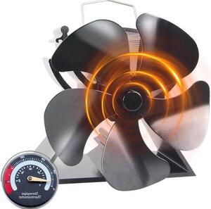 Ventilátor pro kamna – Mini ventilátor – Rozptyluje teplo – Poháněn teplem – 12,5 cm – Černý