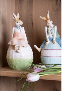 Dekorace králíček sedící na modrém vajíčku - 15*12*25 cm