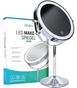 Zrcadlo s LED osvětlením pro líčení, stojací, s nastavitelným zvětšením 1-10x, chromové provedení, s možností dobíjení