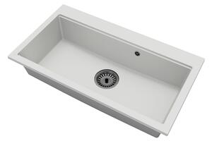 Granitový dřez ELITE 90 BÍLÝ + černý sifon 90 x 50 x 21cm
