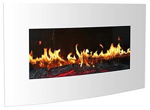 Elektrický krb – Nástěnný elektrický krb s LED efektem plamene, bílý, 2000 W, 90 x 55 cm – dálkové ovládání – topný výkon 2000 W
