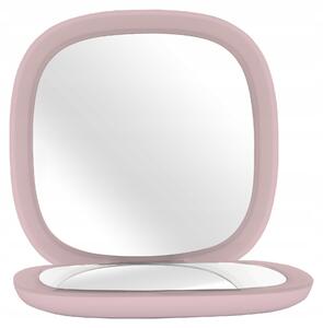 Kosmetické zrcadlo Humanas HS-PM01 s LED osvětlením, barva růžová, rozměry 99 x 99 x 23 mm, dotykové ovládání, USB-C