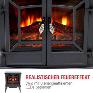 Elektrický krb Narvik s topením – Elektrické topení 1800W - Krb s topením, ovládacím panelem a časovačem - Elektrický krb s LED plameny - Samostatně stojící - Černý