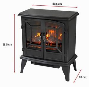 Elektrický krb Narvik s topením – Elektrické topení 1800W - Krb s topením, ovládacím panelem a časovačem - Elektrický krb s LED plameny - Samostatně stojící - Černý