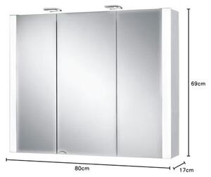 Zrcadlová skříňka Jarvis, šířka 80 cm, koupelnová skříňka z MDF, s LED osvětlením a zásuvkou | Bílá barva