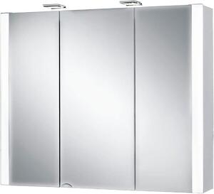 Zrcadlová skříňka Jarvis, šířka 80 cm, koupelnová skříňka z MDF, s LED osvětlením a zásuvkou | Bílá barva
