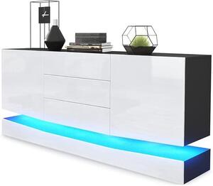 Komoda Sideboard City, vyrobeno v Německu, černá matná barva/bílý lesk, včetně LED osvětlení - Moderní komoda do obývacího pokoje (178 x 72 x 38 cm)