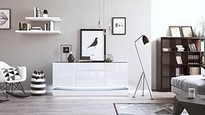 Komoda Sideboard City, vyrobeno v Německu, černá matná barva/bílý lesk, včetně LED osvětlení - Moderní komoda do obývacího pokoje (178 x 72 x 38 cm)