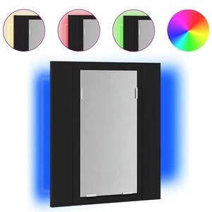 Zrcadlová skříňka do koupelny s LED osvětlením, černá, rozměry 40x12x45 cm, akryl, s RGB osvětlením, dvě police, USB port