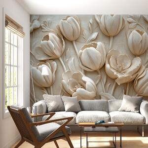 Fototapety 3D květinové umění s půvabnými tulipány v béžové barvě, Fototapety 3D, Fototapety 3d květiny, w01851 : uwalls.cz