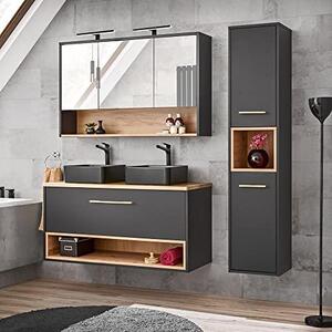 Zrcadlová skříňka "Bad Spiegelschrank" o rozměrech 120 cm, včetně LED osvětlení, v barvě antracit s dekorativním vzorem "Artisan Eiche Nb.", rozměry: cca 120/80/25 cm