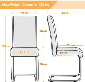 Jídelní židle, set 2 kusů, volně stojící, křeslo s kovovou konstrukcí, čalouněné křeslo z umělé kůže, nosnost 135 kg, světle šedá barva