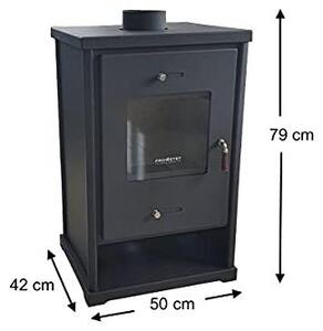 Krbová kamna A+ EKO 96175, antracitová barva, dřevěná, výkon 10,2 kW. Krbová kamna, kamna s dlouhým hořením, kamna do dílny, švédská kamna, kamna do chaty, topná kamna. Výška 79 cm, šířka 50 cm, hloubka 42 cm, hmotnost 64 kg