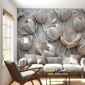 Fototapety 3D květinové umění s půvabnými tulipány v šedé barvě, Fototapety 3D, Fototapety 3d květiny, w01851v1 : uwalls.cz