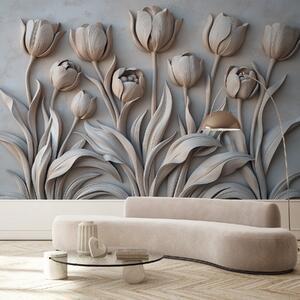Fototapety Květinové umění s krásnými tulipány v šedé barevné paletě, Fototapety 3D, Fototapety 3d květiny, w01852v1 : uwalls.cz