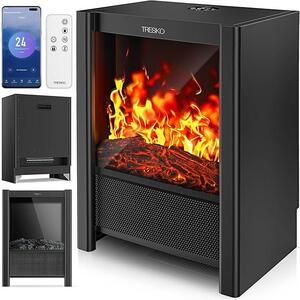 Elektrický krb s topením a dálkovým ovládáním, 2000W, aplikace WiFi | Elektrický krb s LED efektem plamene a LCD displejem | Krbové topení s termostatem a časovačem | Elektrický krbový sporák, stojací topení