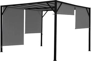 Pergola Baia | Výška x Šířka x Hloubka: 212 x 300 x 400 cm | Zahrada, altán, stříška na terasu | Robustní ocelová konstrukce (6 cm) + posuvná střecha, barva: šedá