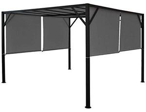 Pergola Baia | Výška x Šířka x Hloubka: 212 x 300 x 400 cm | Zahrada, altán, stříška na terasu | Robustní ocelová konstrukce (6 cm) + posuvná střecha, barva: šedá