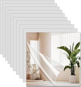 Akrylové samolepicí zrcadlové plochy – DIY zrcadlové dlaždice – Dekorace na zeď – Odolné proti rozbití – 10 x 10 cm – Stříbrná barva
