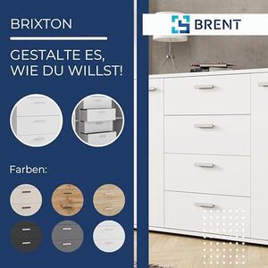 - Komoda se 4 zásuvkami a 2 dvířky, šířka 150 cm, model Brixton. Komoda, skříňka do obývacího pokoje nebo ložnice. Komoda z buku Wotan