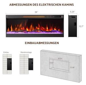 Elektrický krb o rozměrech 36 palců s 3D efektem plamene, 6 barev, dálkové ovládání, dekorativní – bez topné funkce