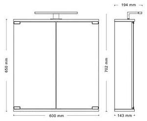 Zrcadlová skříň Kandi s LED osvětlením, šířka 60 cm, koupelnová skříňka z MDF, včetně zásuvky | Bílá barva