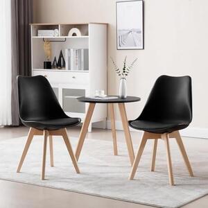 Jídelní židle, sada 4 kusů, skandinávský design, retro styl, sedák z umělé kůže, nohy z masivního dřeva, nosnost do 150 kg, barva černá