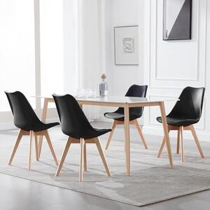 Jídelní židle, sada 4 kusů, skandinávský design, retro styl, sedák z umělé kůže, nohy z masivního dřeva, nosnost do 150 kg, barva černá