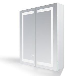 Zrcadlová skříňka do koupelny s osvětlením, šířka 60 cm, bez úchytek, LED osvětlení a zásuvka, 2 dveře, dotykové ovládání, barva světla: studená bílá/neutrální bílá/teplá bílá, rozměry: 700 x 600 x 130 mm, nerezová ocel