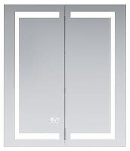 Zrcadlová skříňka do koupelny s osvětlením, šířka 60 cm, bez úchytek, LED osvětlení a zásuvka, 2 dveře, dotykové ovládání, barva světla: studená bílá/neutrální bílá/teplá bílá, rozměry: 700 x 600 x 130 mm, nerezová ocel