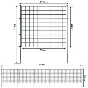 Plot pro rybník, sada 5 dílů, plot do zahrady, plot s kovovými sloupky, délka 3,75 m, zelený kovový plot, obsahující 11 plotových dílů – 5 plotových dílů a 6 upevňovacích tyčí, vhodné pro ohrady pro zvířata (rovné), model M6106-EM-1x