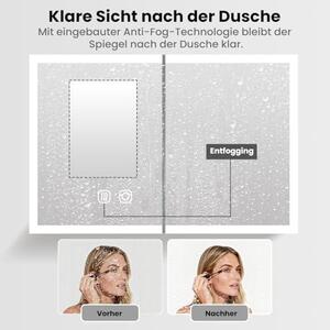 Zrcadlová skříňka do koupelny s osvětlením, rozměry 80x14,5x60 cm, hliníková konstrukce. Koupelnová skříňka se zrcadlem a LED osvětlením, šířka 80 cm, dvoudveřová, s úložným prostorem, nástěnná, s dotykovým spínačem