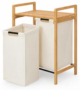 Koš na prádlo, 2 vaky, 46 l, bambus/látka, 71x63x33 cm, přírodní/krémová, Dekorino KP20260009