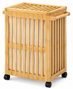 Koš na prádlo, 2x80 l, kolečka, bambus/látka, 71x43x43 cm, přírodní/krémová, Dekorino KP20260008