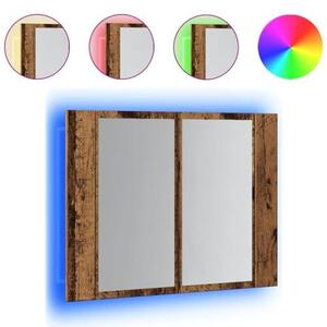 LED zrcadlová skříňka vzhled starožitného dřeva 60x12x45 cm materiál na bázi dřeva