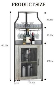 Ecková skříňka na víno – průmyslová barová skříňka s 5 policemi, skleničky, moderní skříňka na alkohol s nastavitelnou policí a mřížkovými dvířky – barová skříňka do domácnosti, šedá barva