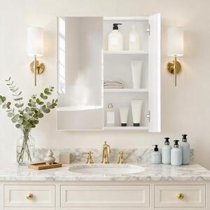 Skříňka do koupelny se zrcadlem, se 2 dvířky, s nastavitelnou policí, široká bílá skříňka se zrcadlem do koupelny, rozměry 50 x 13 x 60 cm