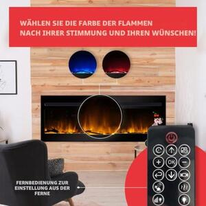 Elektrokrb Elysee XXL 122 cm | 2v1: nástěnný nebo vestavný krb s efektem plamene | Elektrické topení 2000 W | Krb s dálkovým ovládáním, startovacím ovládáním, časovačem a termostatem | Černý